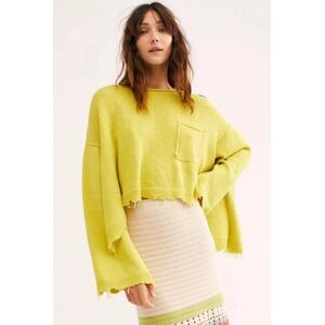 Free People Prism Oversized Linen Blend Knit Sweater Pullover In Lemon Zest Sz M